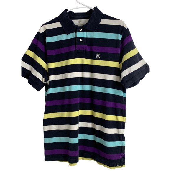 Rare Retro Mens Nike Better World XL Stripe Pinwheel Polo Short Sleeve 7172 EUC - Picture 1 of 9